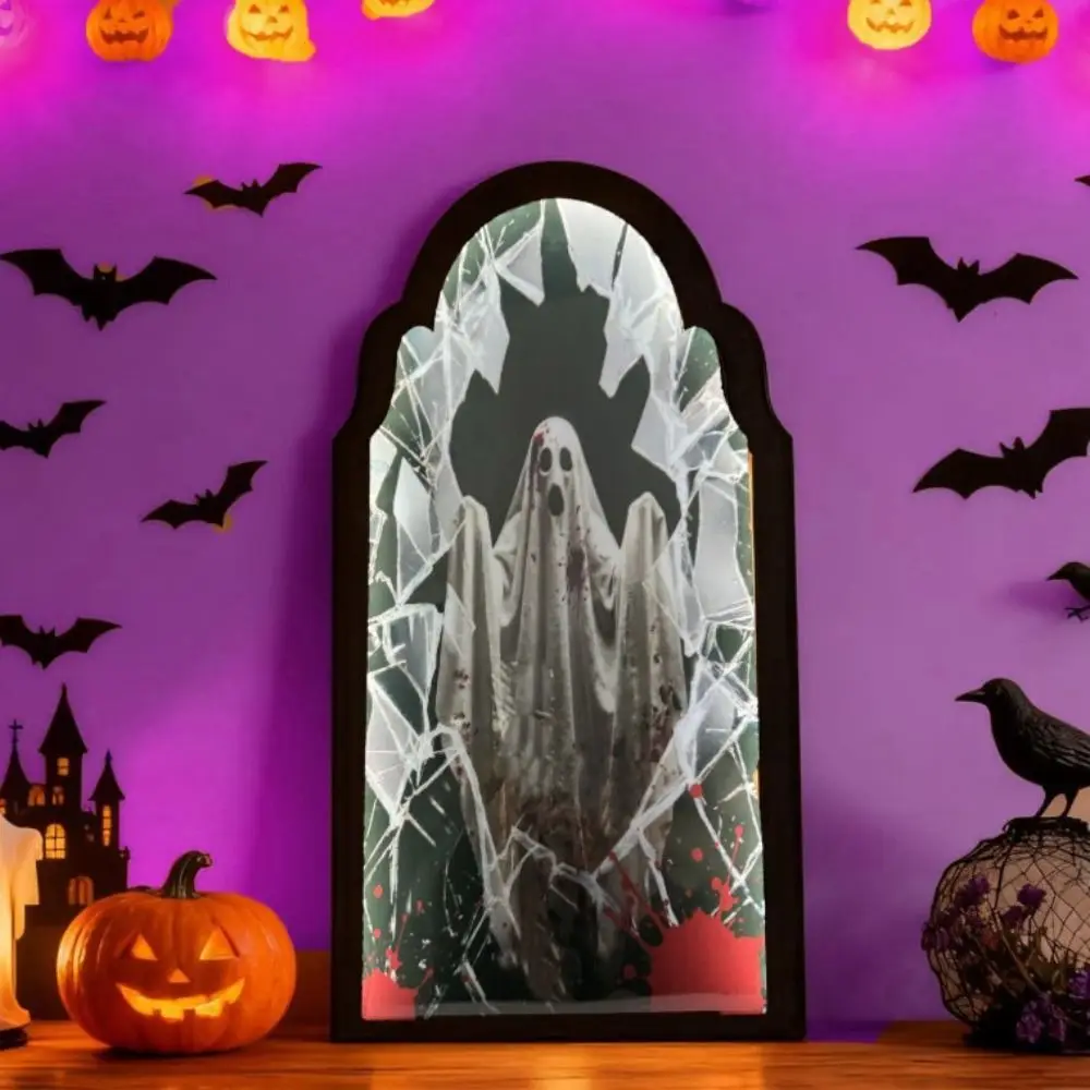 Light Up Ghost Wall Mirror Glowing Ghost Shaped Glowing Ghost Decor Battery Operated Ambient Lamp Halloween Wall Decor