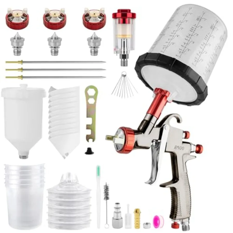 

Automotive paint gun for car, furniture, fence, varnish top coat; LVLP aluminum body; black; 650ml mixing cup + 600ml reusable