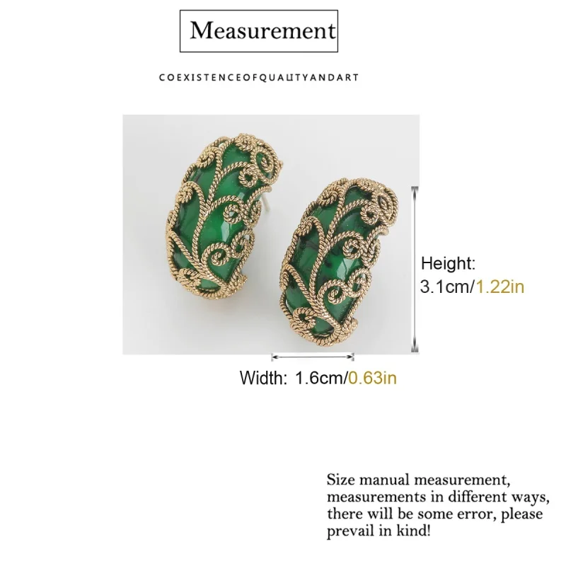 خمر قصر زهرة الأخضر الأقراط المزجج الحجر الطبيعي امرأة الجوف خارج العتيقة الذهب اللون الفاخرة جودة مجوهرات عيد الميلاد #6