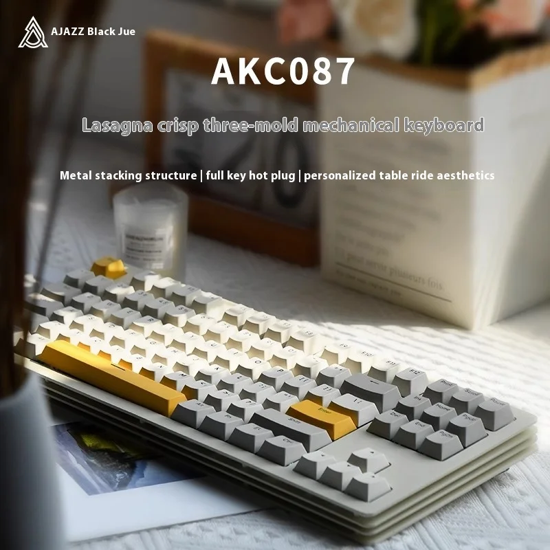 Ajazz Akc087 Tri Mode Wireless Mechanical Gaming Keyboard RGB Backlit for PC Laptop Mac with Ergonomics Hot Swap Bluetooth