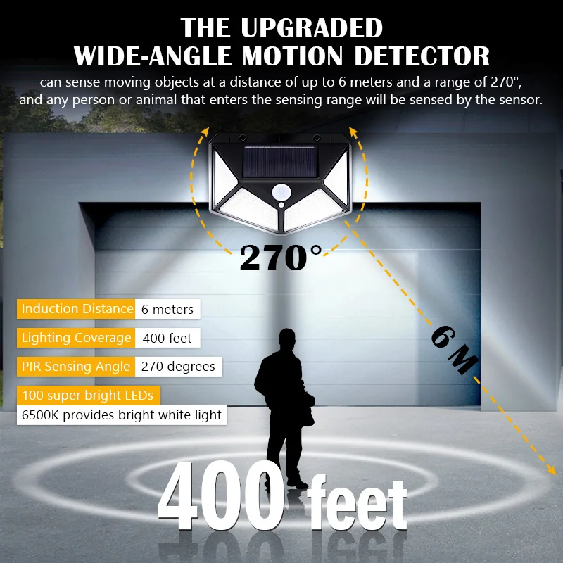 Solar Lights Outdoor 100 LED Solar Motion Sensor Lights 3 Lighting Modes Solar Wall Light Waterproof Outdoor Wall Lamp