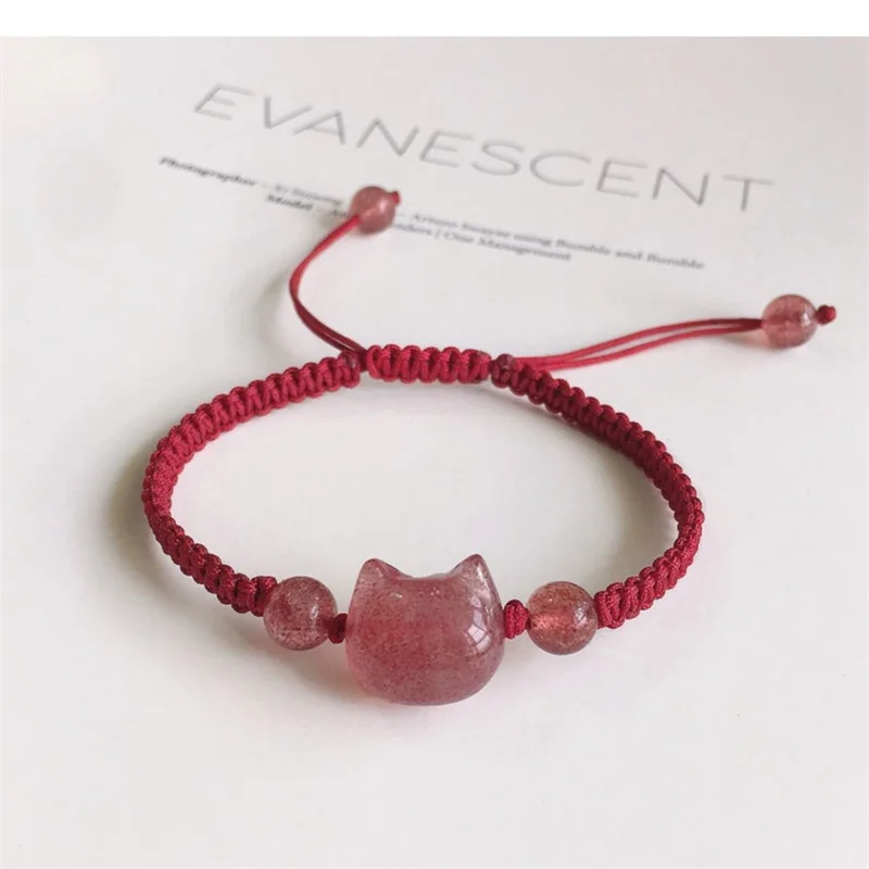 Pulseras Trenzadas Sencillas con Gato de la Suerte Rojo para Mujer, Lindas Pulseras Ajustables de Cuerda Tejida con Gatito, Joyería para Fiestas, Regalo de Amistad