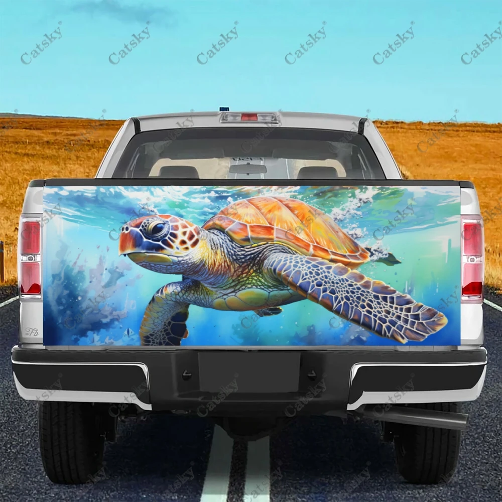 Sea Turtle Swimming Underwater Truck Tailgate Wrap Professional Grade Material Universal Fit for Full Size Trucks Weatherproof