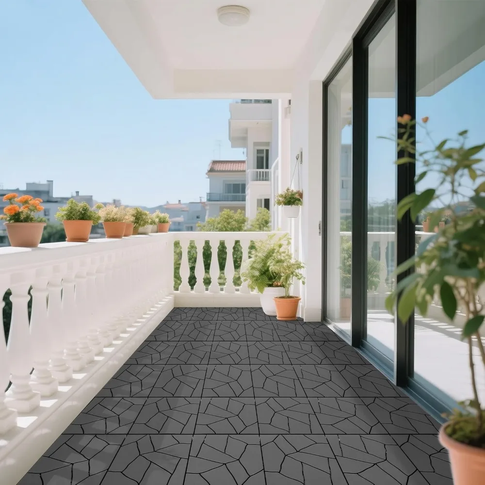 

44 Pack Interlocking Deck Tiles, 12x12 - 44 Sq.Ft Waterproof Plastic Outdoor Flooring, Polypropylene, 3D Wood Grain Plastic,