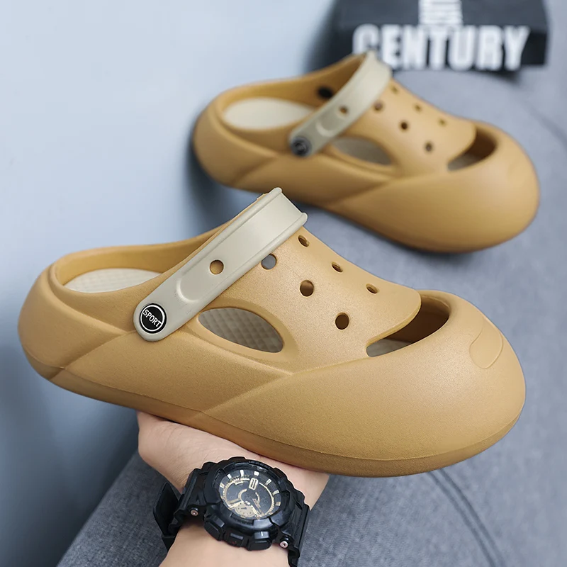 Summer New Style for Men and Women, Non-Slip Thick-Soled Double-Layer Color-Blocking Lightweight Dual-Wear Closed-Toe Sandals