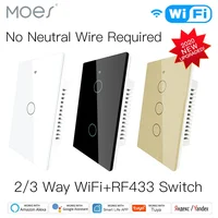 Nuevo interruptor de luz inteligente WiFi RF433 sin cable neutro Control de aplicación Tuya Smart Life funciona con Alexa Google Home 110V 220V