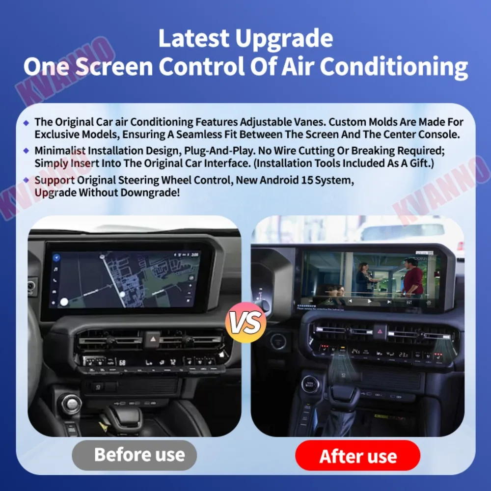 مشغل وسائط متعددة عالمي بشاشة 12.3 بوصة، يدعم نظامي التشغيل أندرويد أوتو، متوافق مع تويوتا برادو LC250 موديل 2024 و2025، مزود بنظام ملاحة GPS وراديو وشبكة 4G.