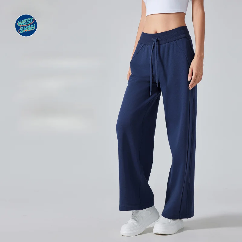 WESTSHAN EU US Taglia Autunno Inverno Pantaloni sportivi larghi per le donne Pantaloni casual a gamba dritta caldi a vita alta a gamba larga attiva