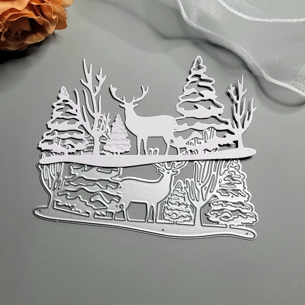 Christmas Deer and Tree Metal Cutting Dies for Scrapbooking DIY Album Educational Embossing Greeting Card Die Cuts Christmas