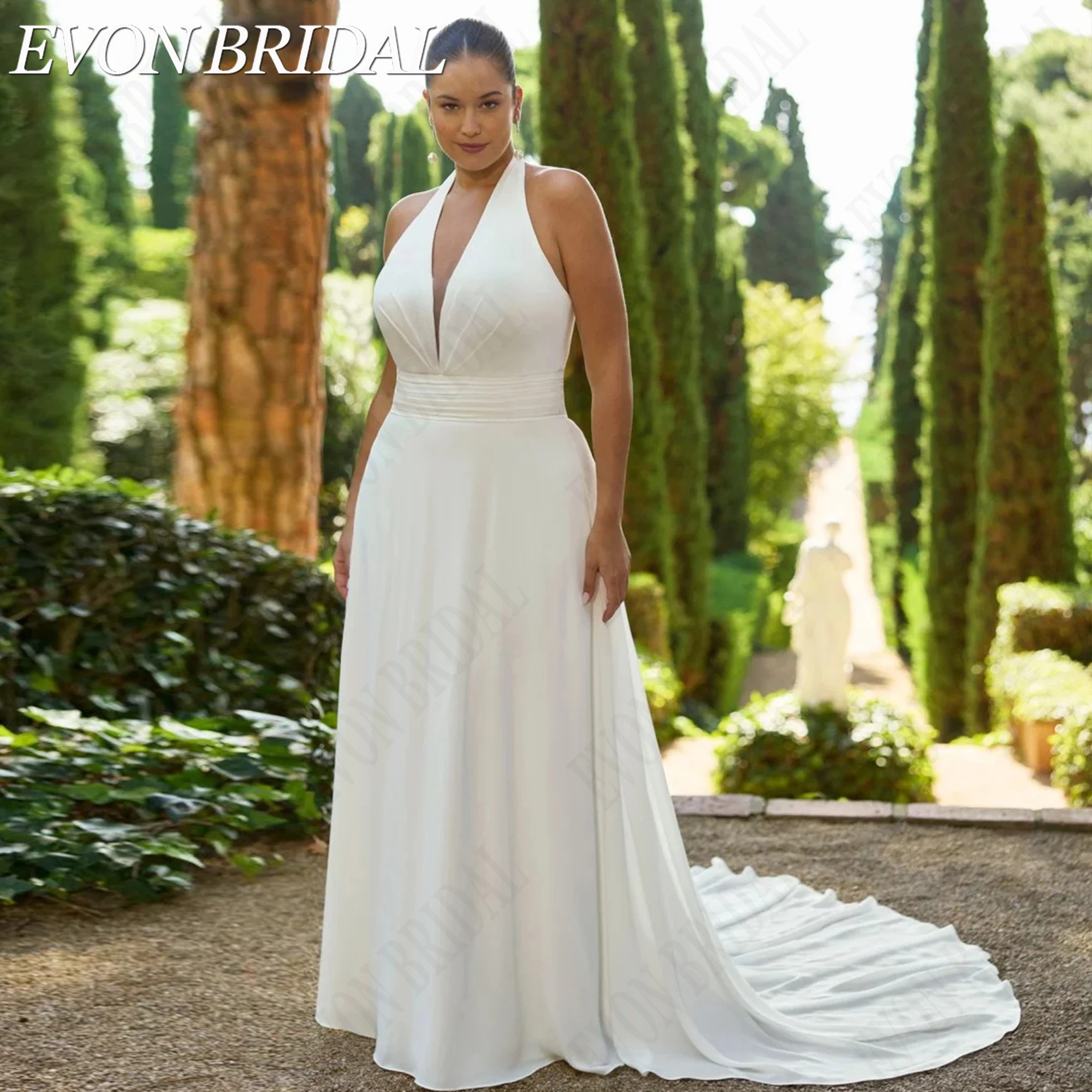 EVON BRIDAL Plus Size With Jacket Elegant Wedding Dress Deep V Halter Neck Bride Dresses Backless Chiffon Bridal Gown Customized