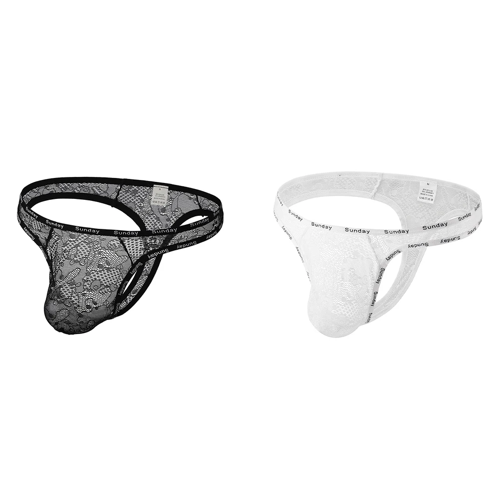 Mens Sexy Lace Thong See Through Breathable Briefs T Back Panties Underwear Comfortable High-quality Underpanties
