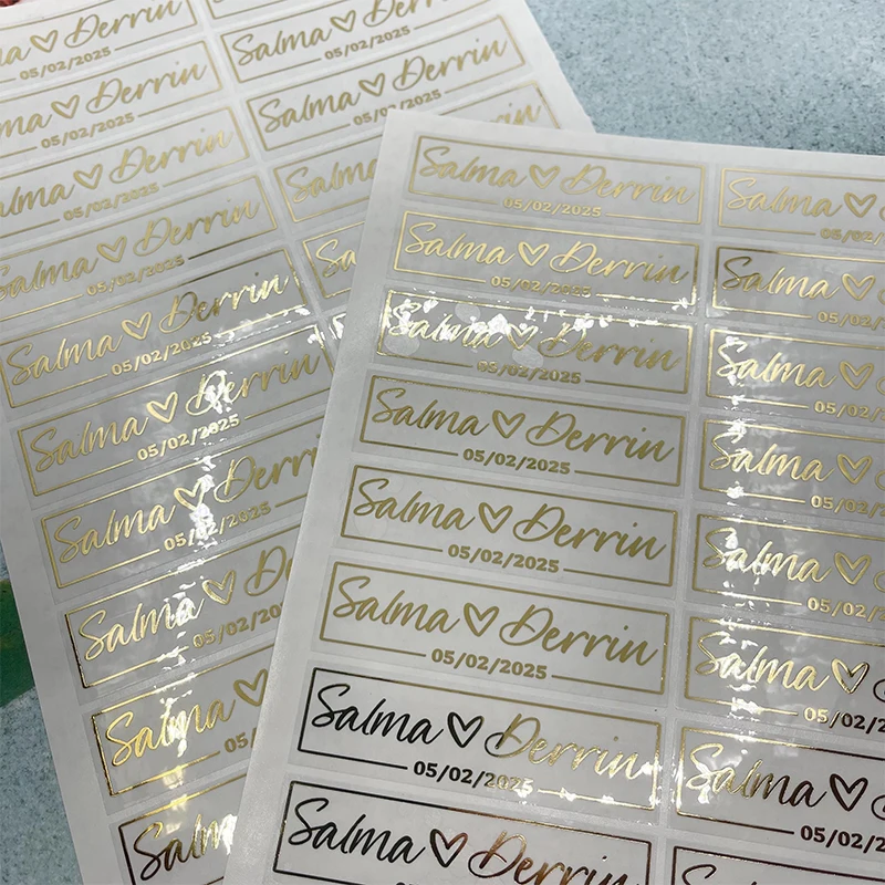 50Pcs Personalized Gold Foil Wedding Stickers Custom Rectangular Engagement Return Gift Thank You Stickers Wedding Gift Labels