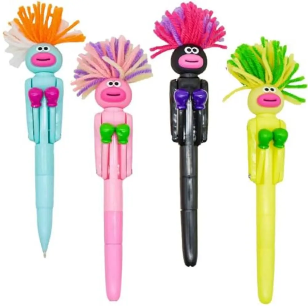 

4Pcs/Set Mechanical Boxing Stress Relief Pen Creative Deep-fried Man Design Cartoon Funny Big Mouth Stress Relief Office Supplie