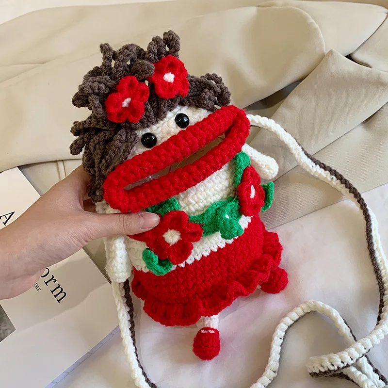 

Handmade Cute Crochet Frog Crossbody Bag - Funny Big-Mouth Phone Bag, Friend Gift, DIY Knitted Phone Bag, Friend Gift