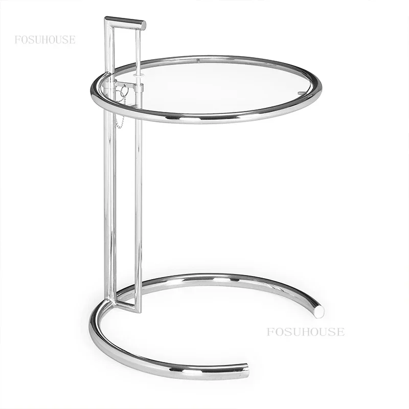 Nordic Cafe Tables Stainless Steel Glass Coffee Furniture Lifting Table Designer Creative Coffee Shop Round Transparent Table