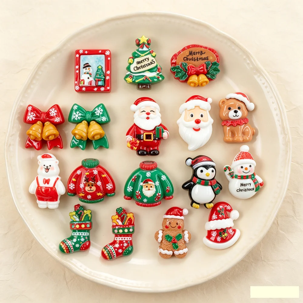 10Pcs Cute Christmas Old man, snowman, biscuit man Resin Cabochons Scrapbooking DIY Jewelry Craft Decoration Accessorie