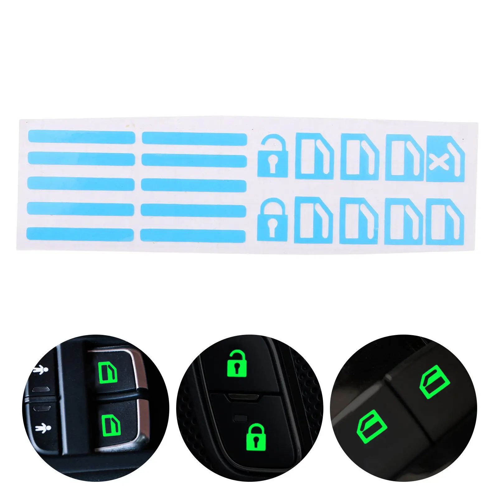 

1Set Car Interior Stickers Fluorescent Luminous Waterproof Button Decals Easy Install Glowing Night Safety Window Switch Covers
