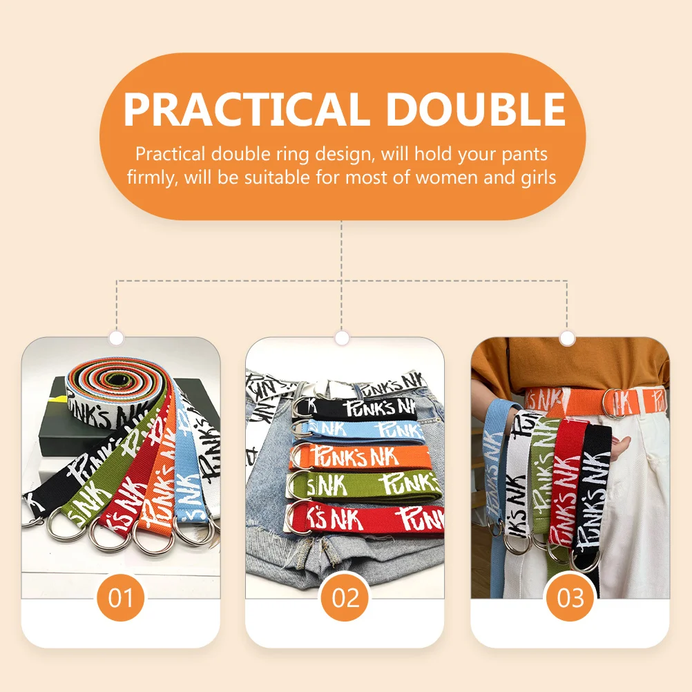 

3Pcs Women Canvas Jeans Waist Belt Double Ring Pants Belt Lightweight Durable Adjustable Canvas Jeans Strap Women Waist Belts