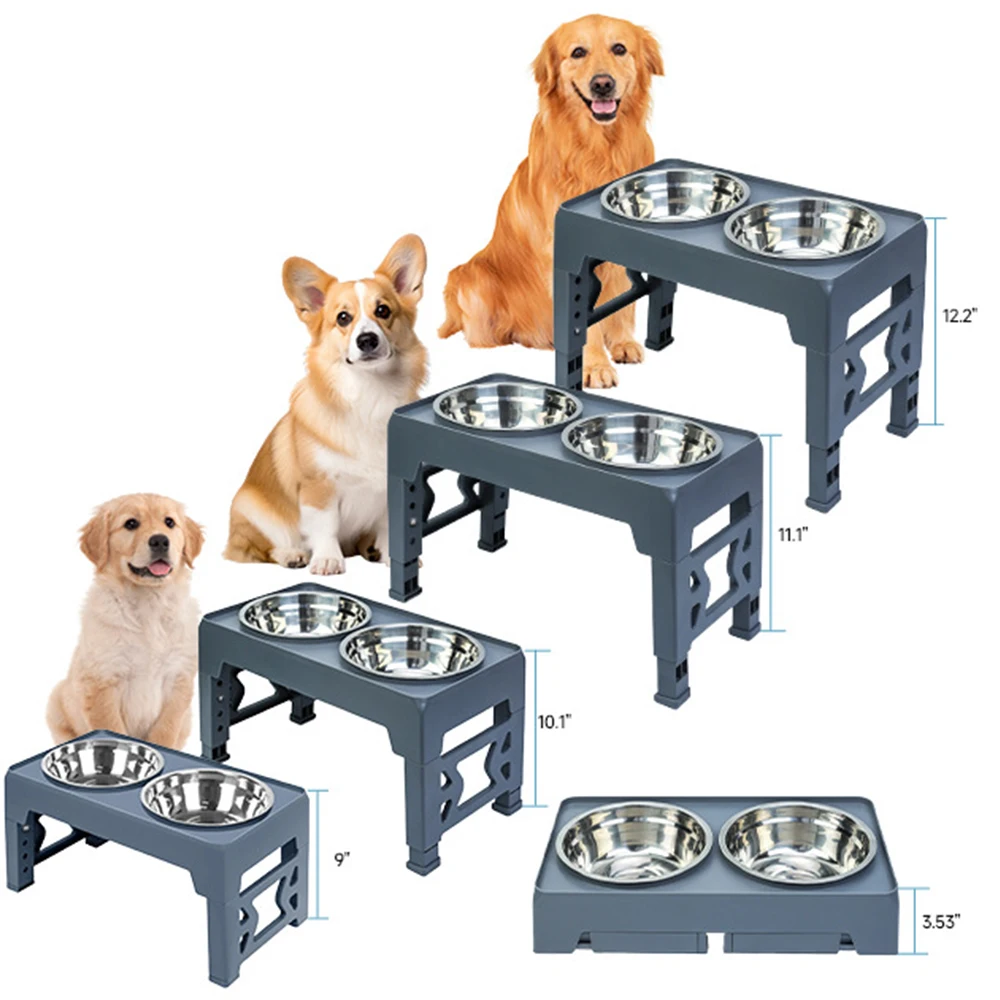 Elevated Dog Feeder Dogs Bowls Adjustable Raised Stand with Double Stainless Steel Food Water Bowls for Small Medium Large Dogs