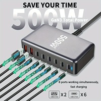 500W GaN Fast Charger Station, 8-Port USB PD & Quick Charge 3.0, 2 USB and 6 Type C Fast Charging Power Adapter for Cellphones,