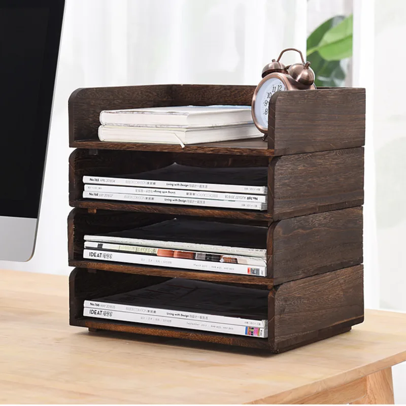 

Solid Wood A 4 Paper Organizer Folder Box Overlay Storage System Desktop Bill Information Shelves