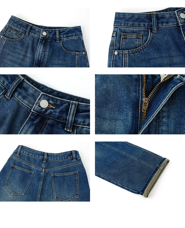 بنطال جينز نسائي شتوي جديد من Vega Chang عالي الخصر وواسع الساق على الطراز القديم