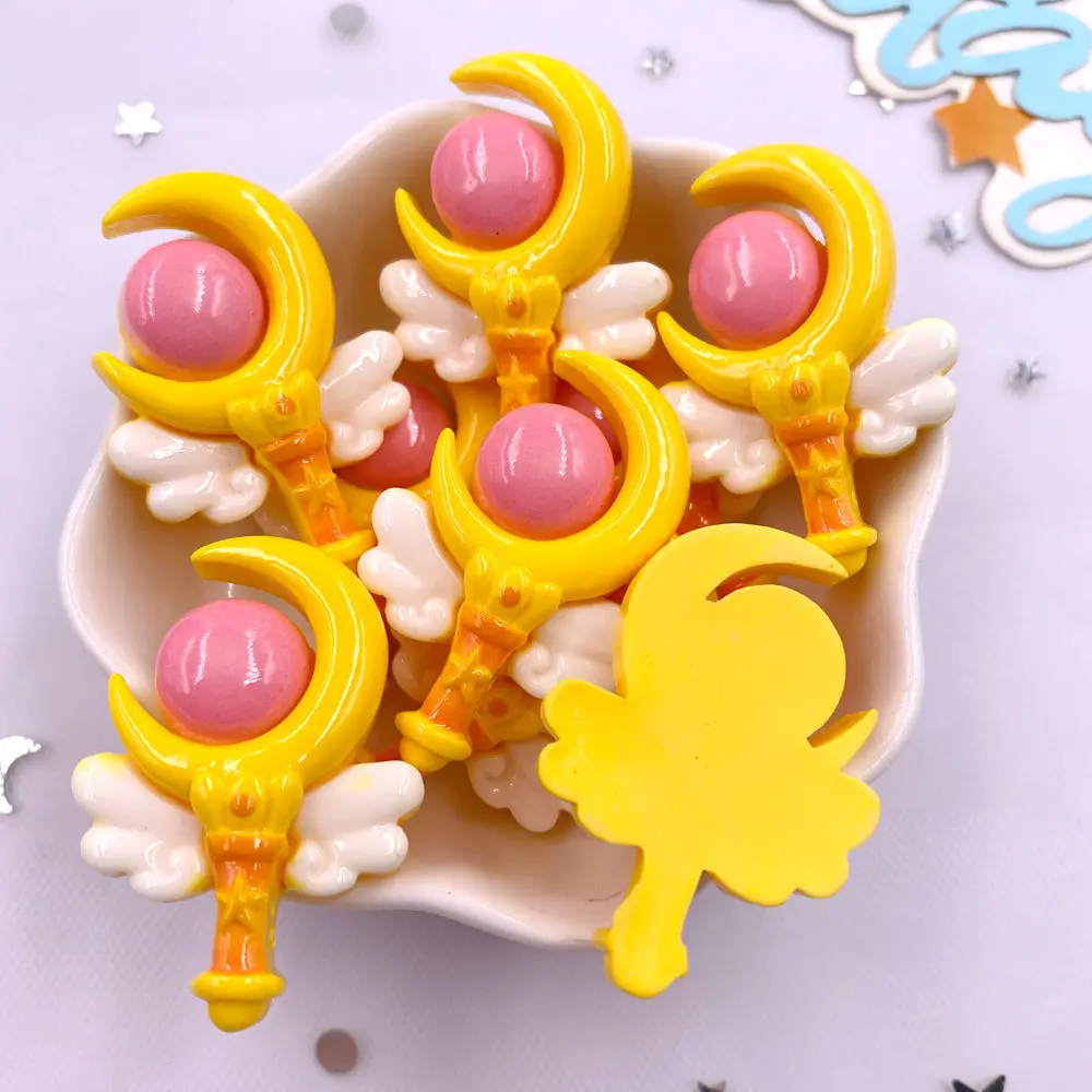 Painted Resin Kawaii Colorful Fairy Magic Stick Girl Figurine Flatback Stone Scrapbook 6PCS DIY Jewelry Decor Accessories Crafts