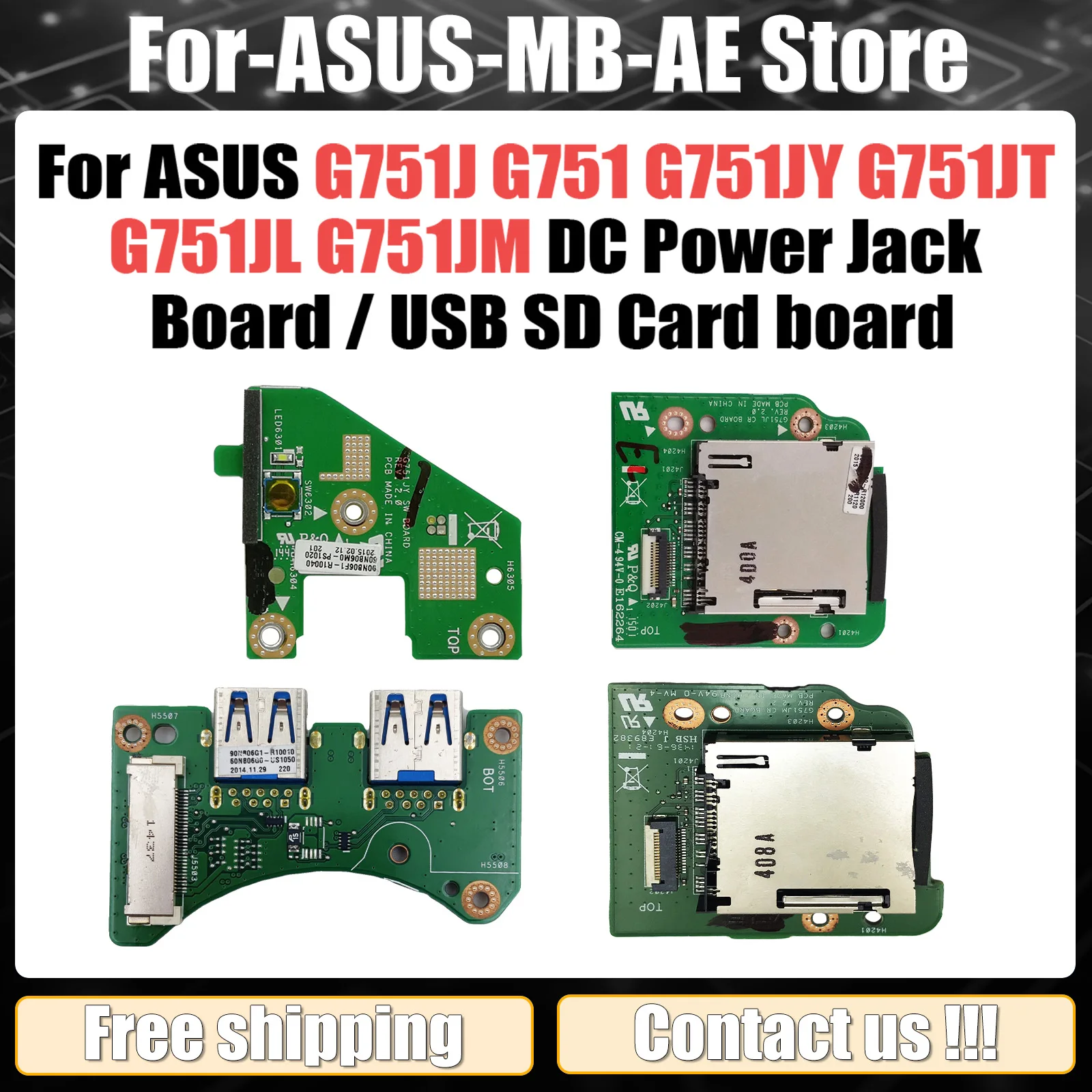 G751J For Asus G751 G751JY G751JT G751JL G751JM DC POWER JACK Board or USB Port SD Card Reader board Fast Ship