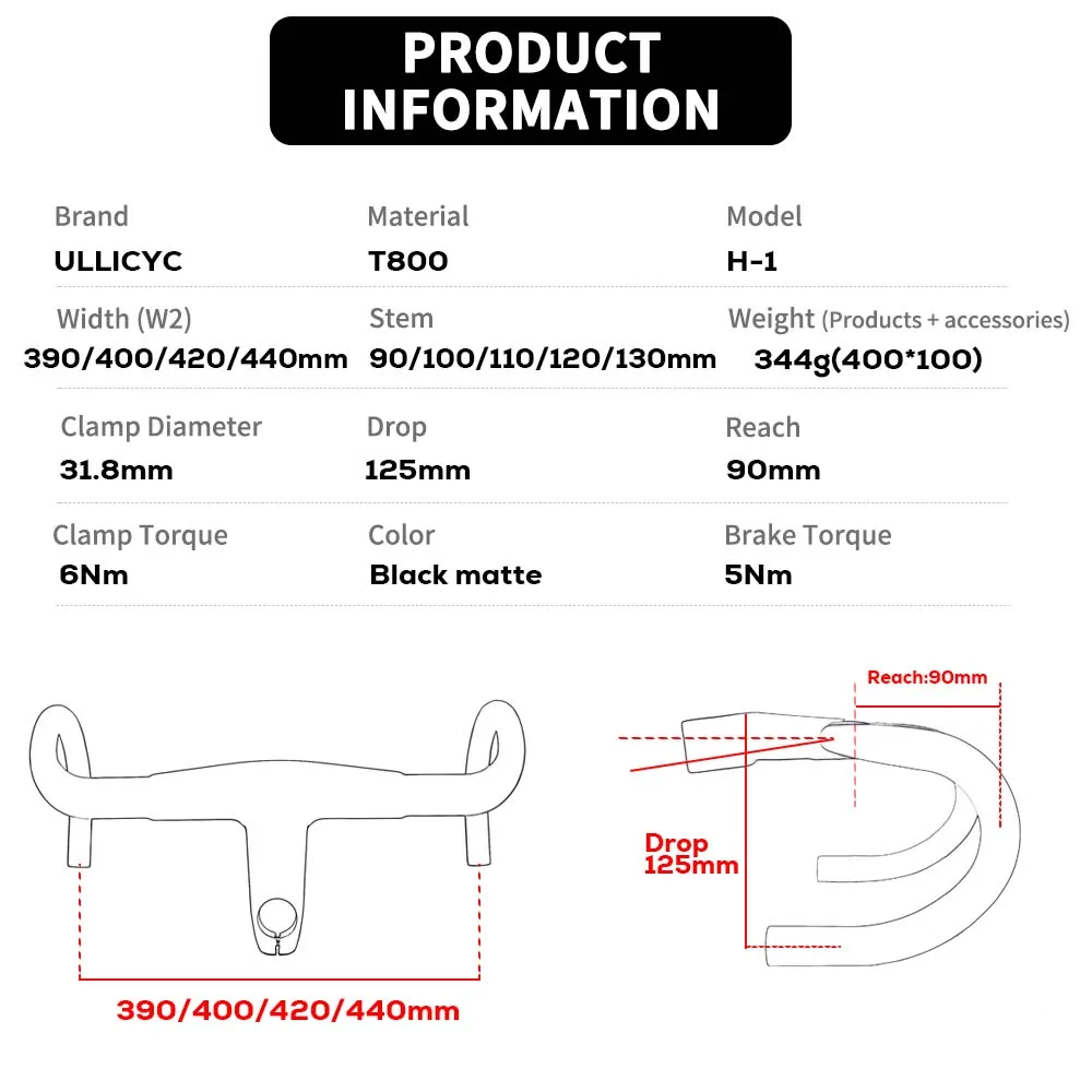 Road Bicycle Integrated Handlebar T800 Carbon Width 390/400/420/440mm Fork Steer Diameter 31.8mm /28.6mm Bicycle Accessories