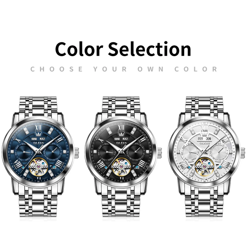 OLEVS High Quality Brand Men\'s Watches Multifunctional Hollow Out Automatic Mechanical Watch Waterproof Luminous Original Watch