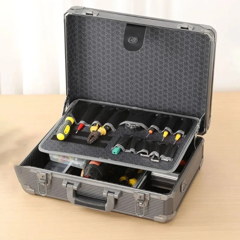 Complete Tool Box Multi-purpose Hard Aluminum Organizer Suitcase Tool Electricians Accessories Parts Storage Case Set with Lock