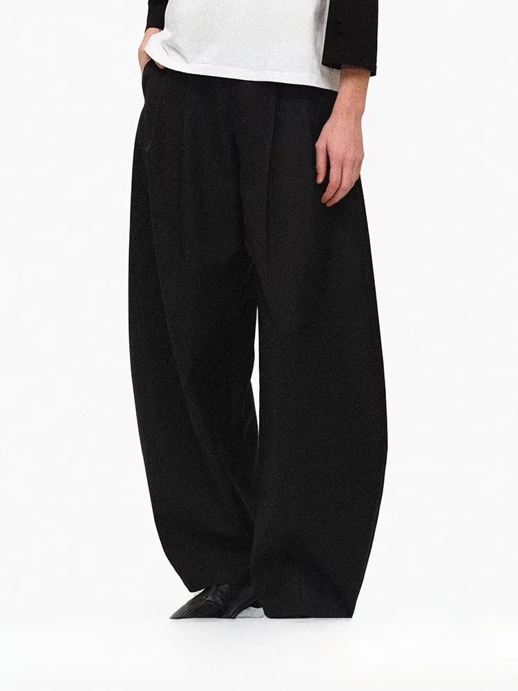 

High Waist Silken Loose Fit Casual Pants for Women Double Pleat Trousers Korean Sle Straight Leg Wide Leg Pants