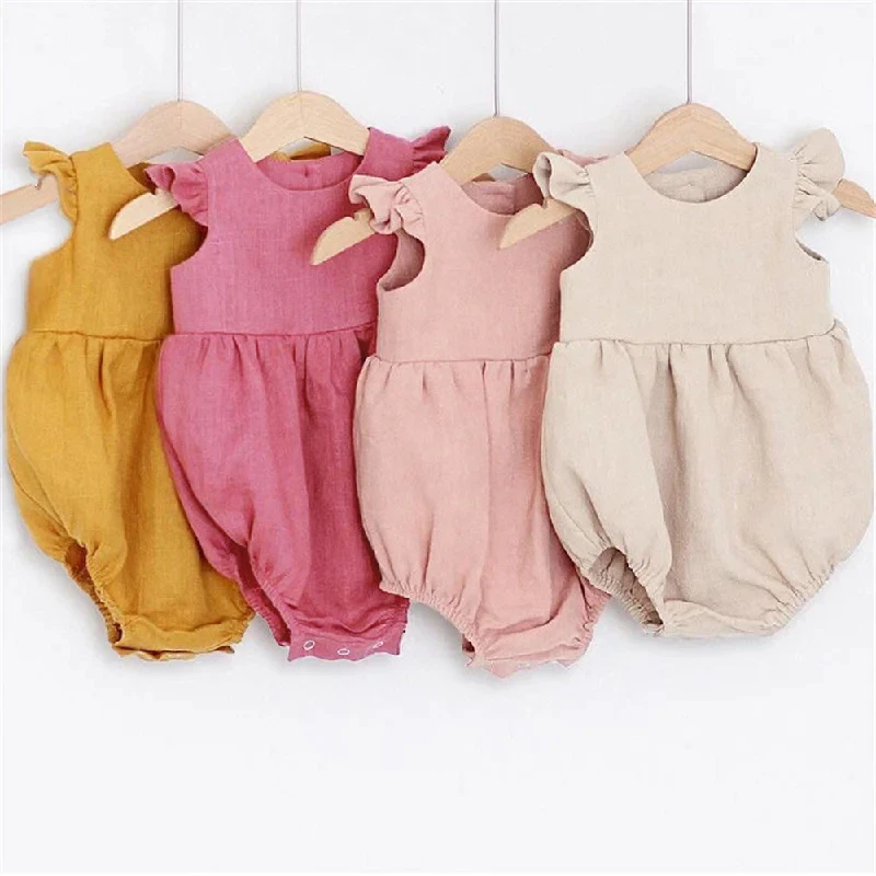 Baby Girl Clothes Summer Baby Romper Short Sleeves Linen Cotton Newborn Clothing One Piece