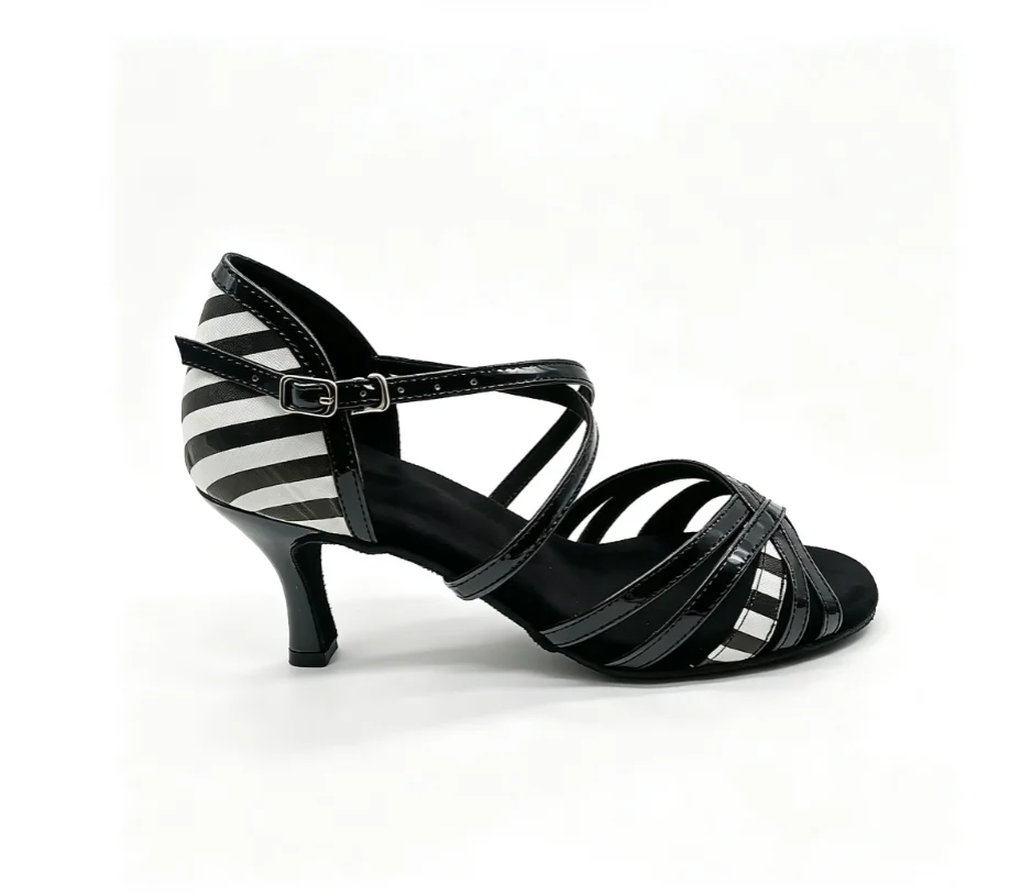 Women's Zebra Print Cross Strap Latin Dance Shoes Stiletto Heel Suede Sole for Salsa Ballroom Tango Cha Cha Training & Competiti