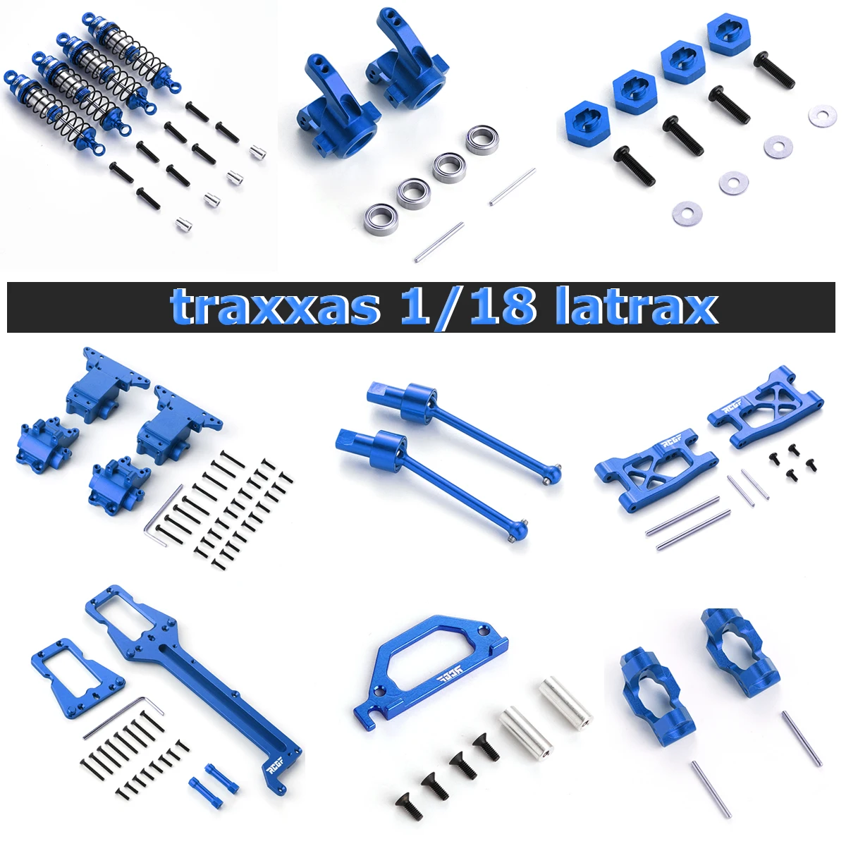 For Traxxas 1/18 Latrax Aluminum Blue Set Steering Knuckle Suspension Arms Set Latrax Gear Box Rc Car Part