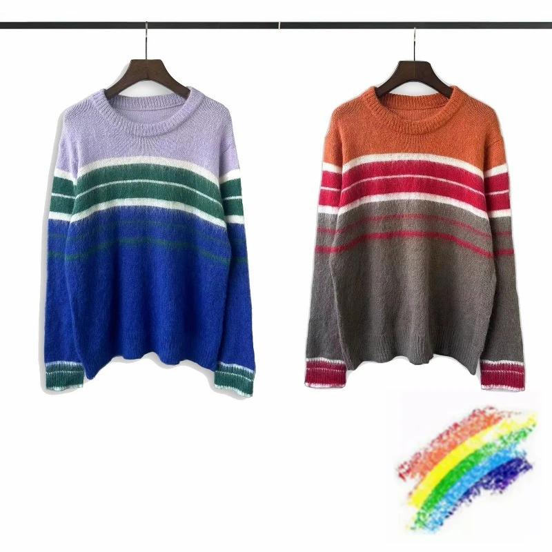 

Mohair Colored Striped Long Sleeved Knit Sweater For Men Women High Quality Unisex Crewneck Casual Sweatshirts