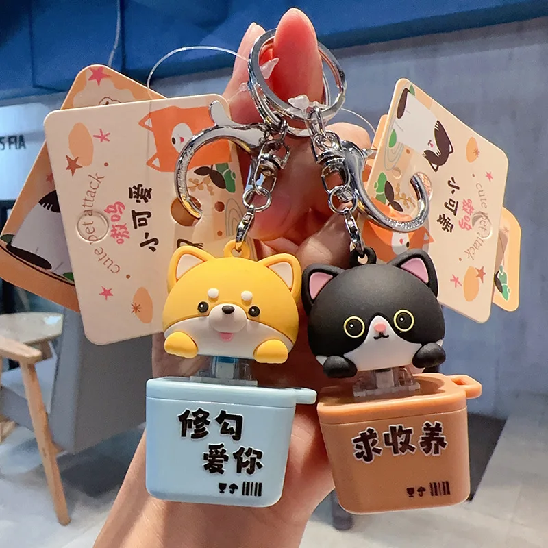 Creative Cute Cat Keyboard Button Keychain Cartoon Doll Car Key Charm Cartoon Lovely Puppy Bag Backpack Decoration Charm Gift