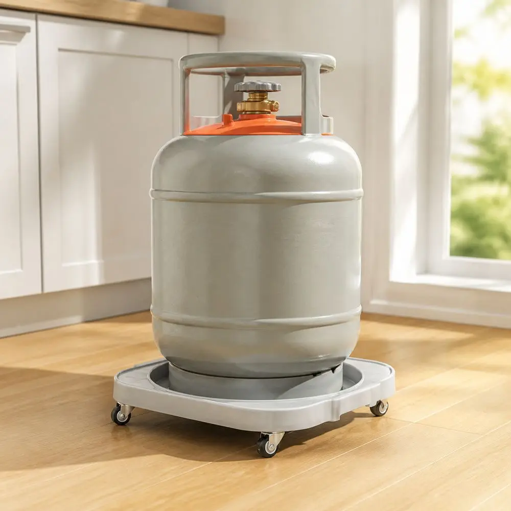 PP Gas Cylinder Dolly Rolling Wheels Perforated Platform Gas Cylinder Stand Raised Base Easy Mobility Cylinder Moving Trolley