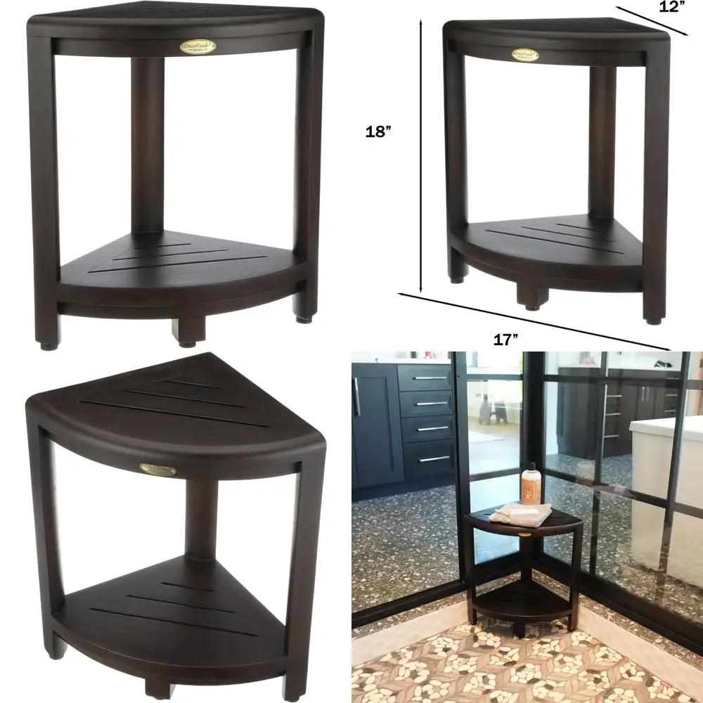 

Compact 2-Tier Teak Corner Shower Shelf - Waterproof Bathroom Storage Organizer with Water-Resistant Design