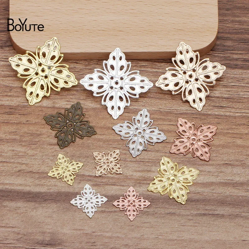 BoYuTe (100 Pieces/Lot) 13-20-25MM Brass Filigree Flower Plate Findings DIY Jewelry Making Materials Wholesale