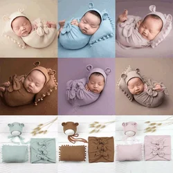 Accesorios de fotografía recién nacido, conjunto envolvente para bebé, sombrero de oso, almohada, disfraces fotográficos, accesorios de estudio, ropa para niños y niñas, lazos