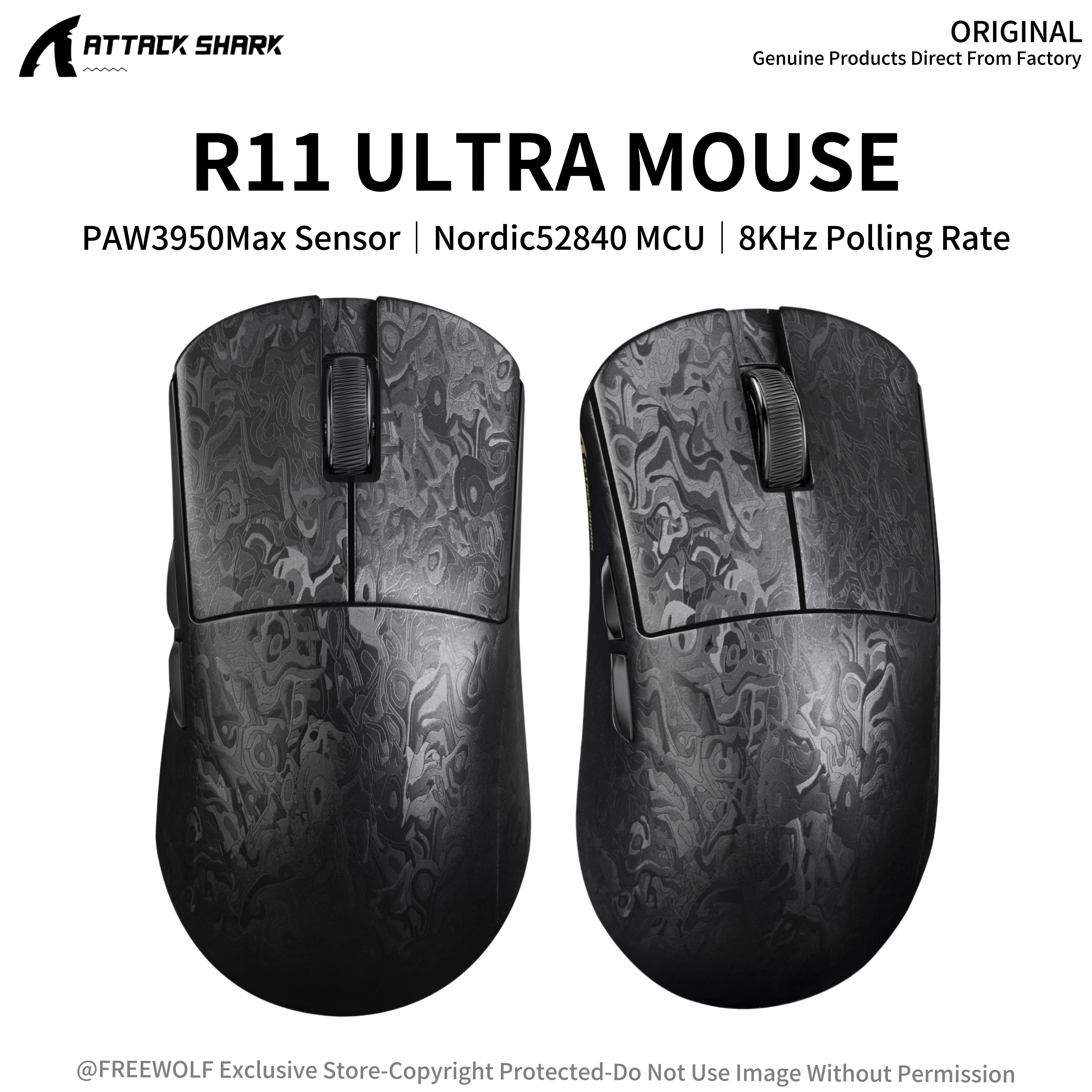 

Carbon Fiber Composite R11ULTRA Wireless Gaming Mouse ATTACK SHARK 8K Hz Polling Rate,PAW3950MAX Sensor,300mAh,Wired/2.4G/BT