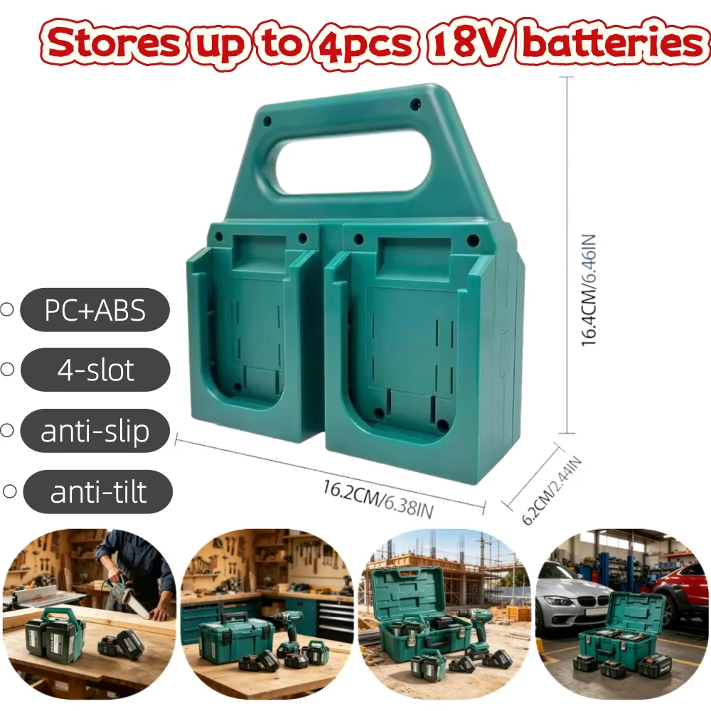 Roreta 4 Slots Battery Storage Rack Portable Mount Holder Bracket for Makita 18V 14.4V Li-ion Battery BL1830 BL1815 BL1430