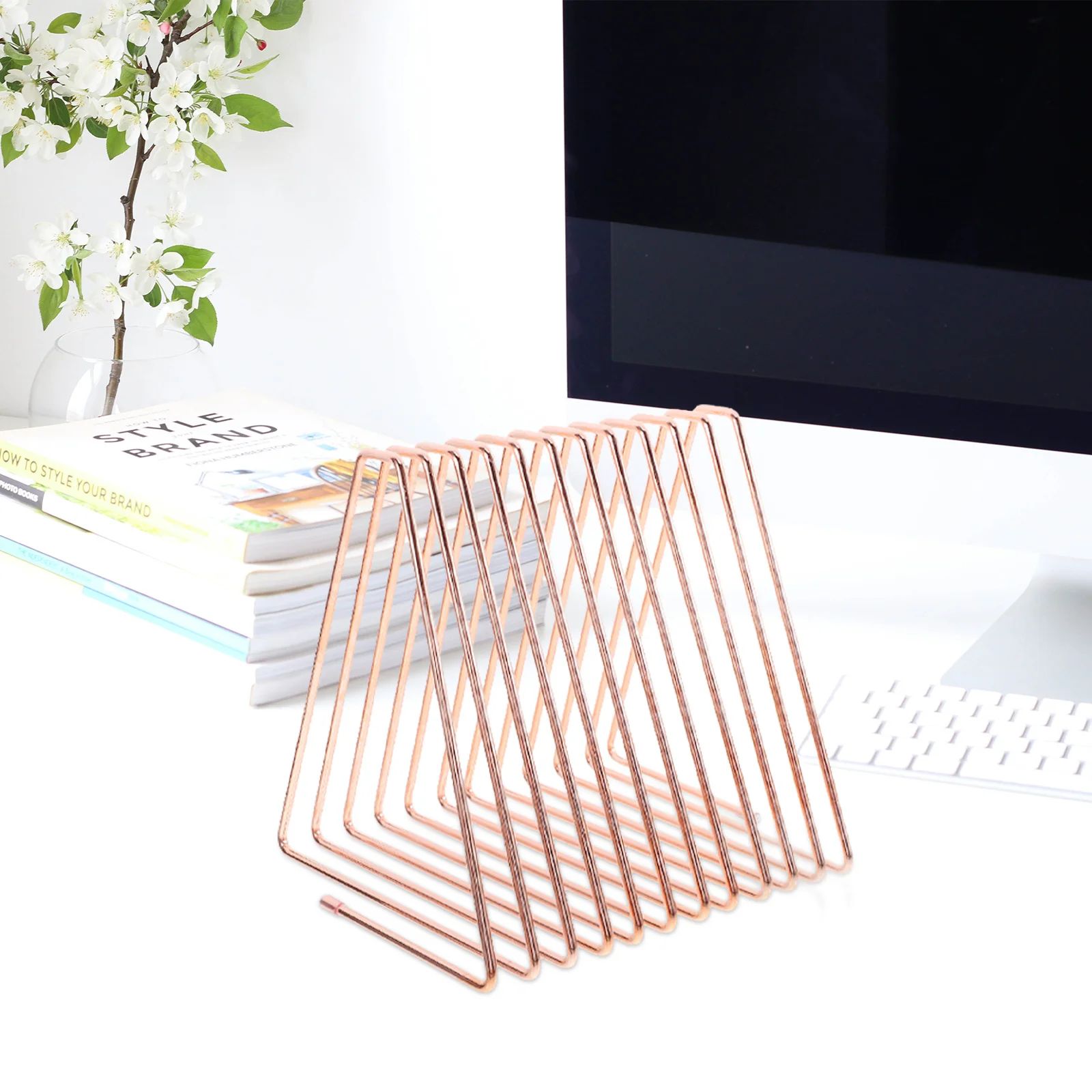 11 Slots Metall-Bücherregal, verstellbar, faltbar, Desktop-Aufbewahrung für Bücher, Vinyl-Schallplatten, Dateien, Büro, Zuhause, Organizer, Dreiecksdraht