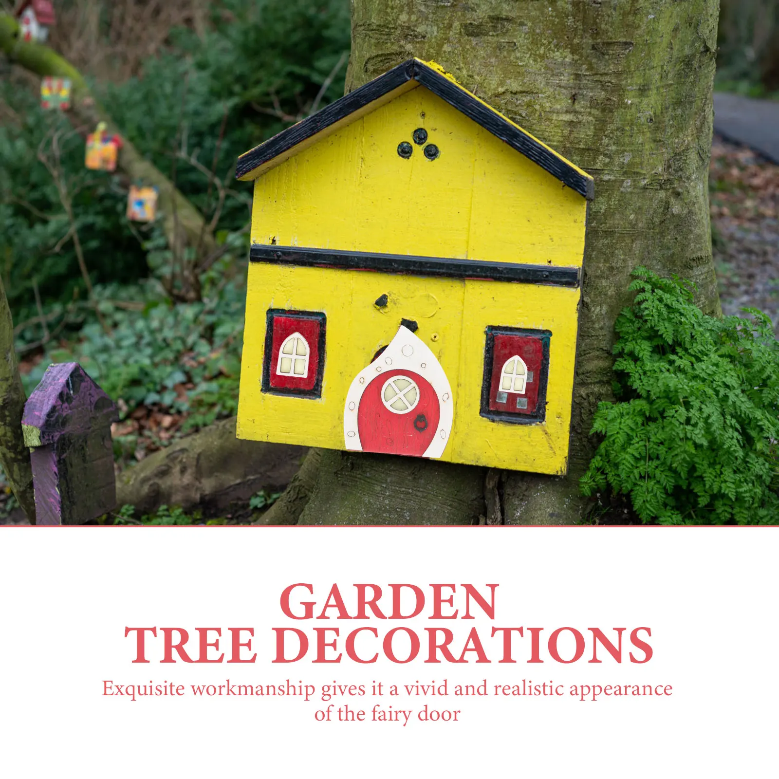 

1Set Wooden Fairy Door Tree Garden Decor Miniature Window Decoration Creative Landscape Micro Ornament Fairy Door Decor