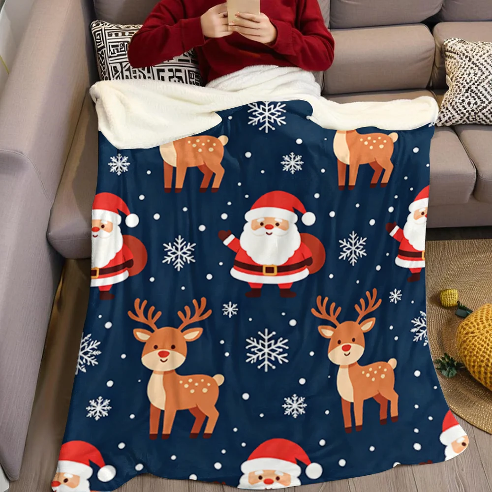 Merry Christmas Santa Flannel Blanket Warm Soft Halloween Christmas All-Season Couch Decorative Cozy Warm Gift