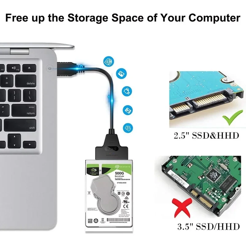 SATA to USB 3.0 Type-C Cable 6Gbps for 2.5 Inch External HDD SSD 22 Pin Data Transfer Adapter