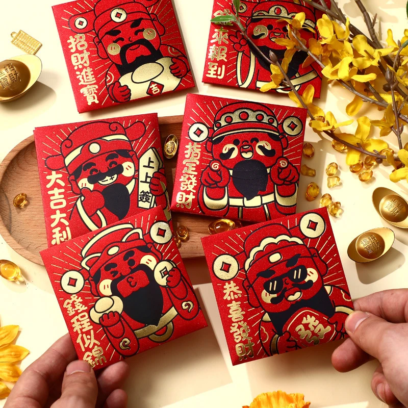 6 Stuks Chinese Slang Jaar Rood Pakket Creatieve Cartoon Leuke Nieuwjaar Rode Envelop Lente Festival Geluk Geld Pakketten Geschenken