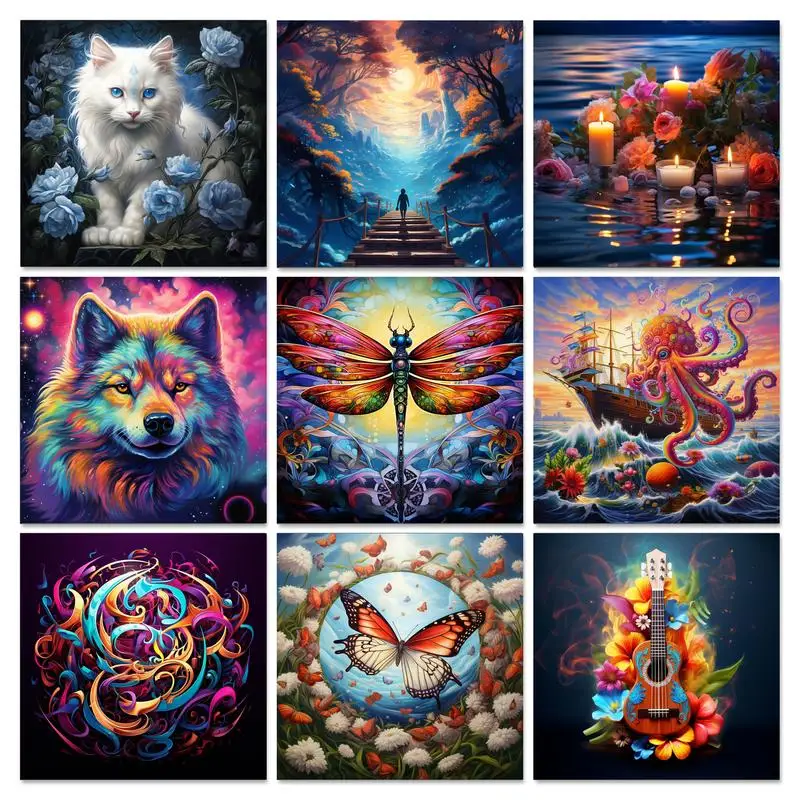 

GATYZTORY 5D Diamond Painting Colorful Cat Picture Of Rhinestones Mosaic Butterfly Needlework Home Decor Diy Gift