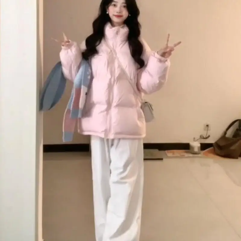 Chaqueta acolchada de algodón rosa de estilo coreano para mujer, chaqueta acolchada de algodón para estudiante, suave y gruesa, para invierno